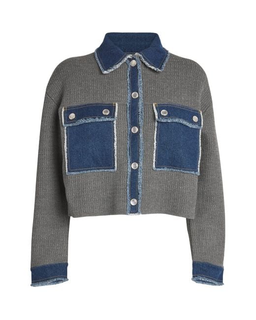 Sandro Blue Knitted Denim-Trim Jacket