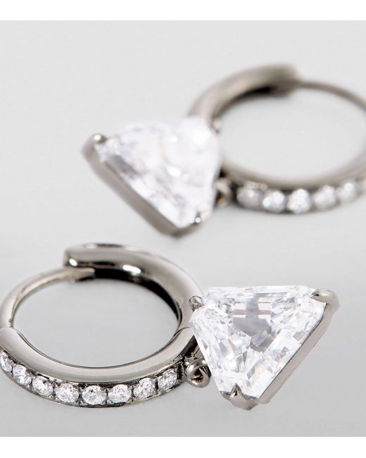 Eva Fehren Metallic White Gold And Diamond Shield Earrings