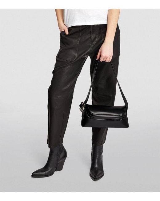 OSOI Black Leather Folder Brot Shoulder Bag