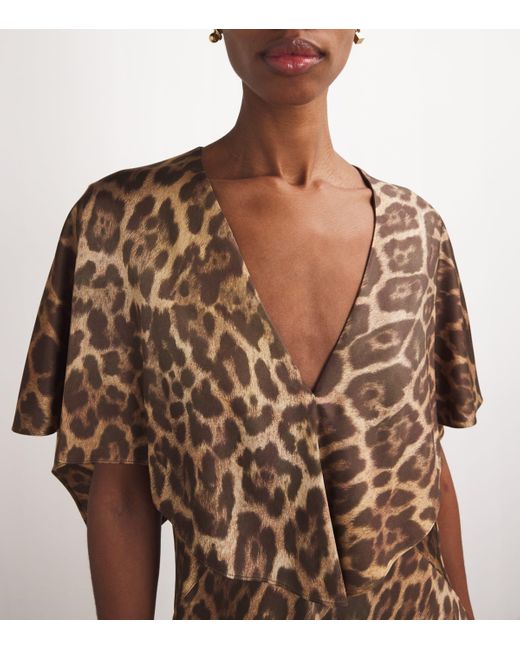 Stella McCartney Brown Leopard Print Short-Sleeve Midi Dress