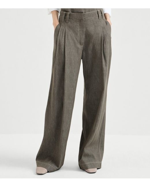 Brunello Cucinelli Gray Pleated Wide-Leg Jeans