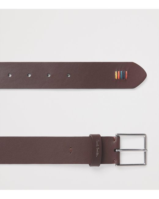 Paul Smith Brown Leather Signature Stripe Stitch Belt for men