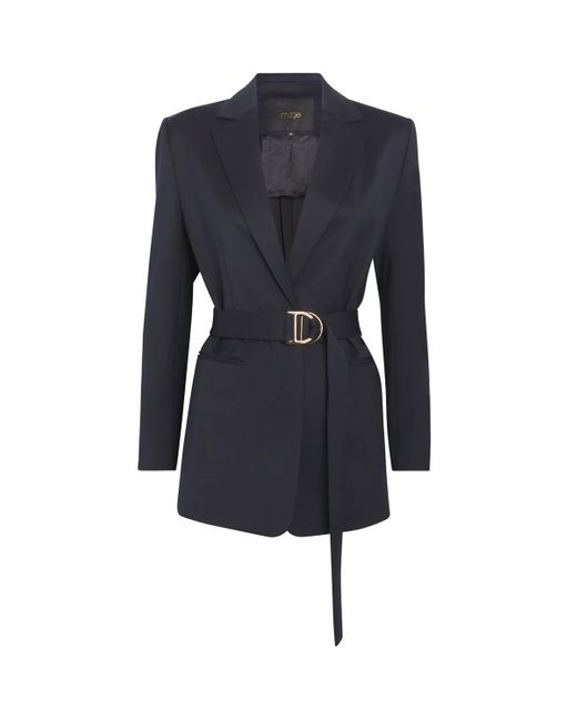 Maje Blue Pleated Belted Blazer