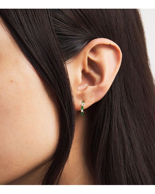 Suzanne Kalan Metallic Emerald And Diamond Thin Mix Hoop Earrings