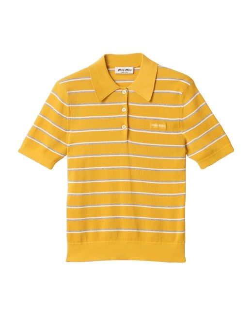 Miu Miu Yellow Cotton Stripe Polo Shirt