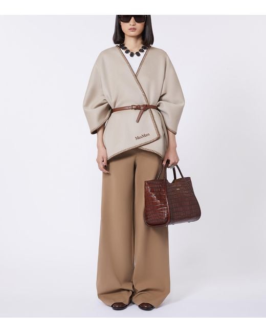 Max Mara Brown Small Croc-Embossed Leather Marine Top-Handle Bag