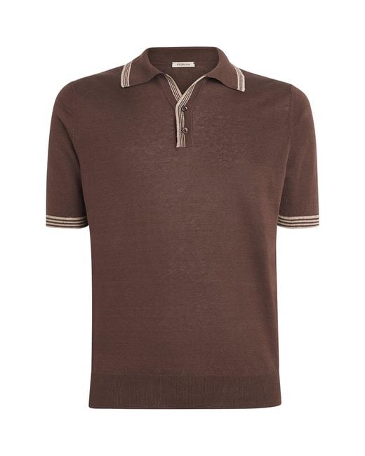 FIORONI CASHMERE Brown Linen-Cotton Polo Shirt for men