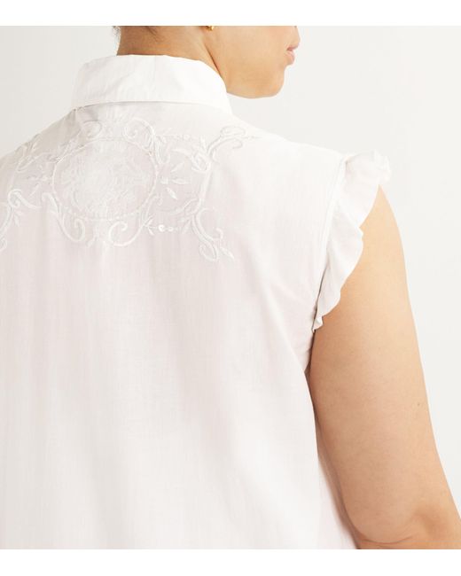 Marina Rinaldi White Cotton Voiled Embroidered Dress
