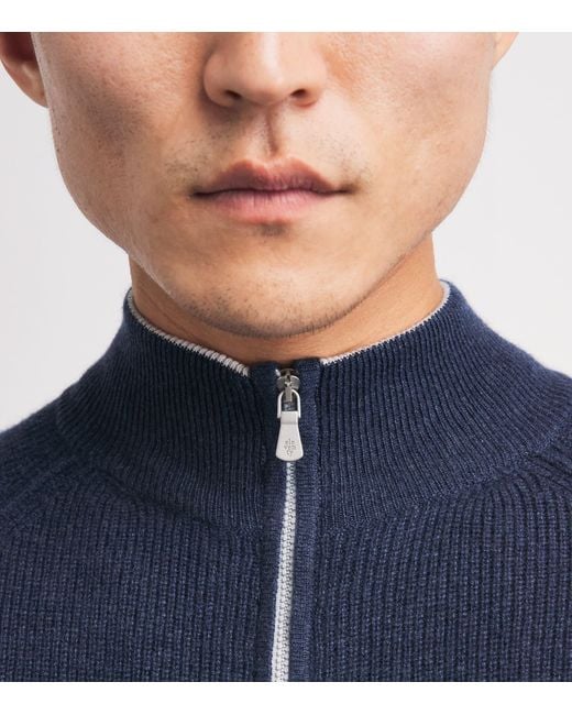 Eleventy Blue Wool Zip-Up Cardigan for men