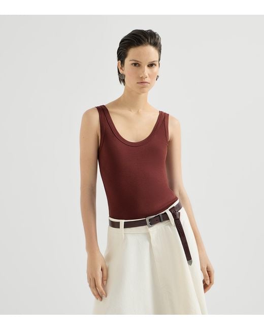 Brunello Cucinelli Red Stretch-Cotton Ribbed Tank Top