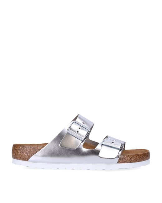 Birkenstock White Leather Metallic Arizona Sandals