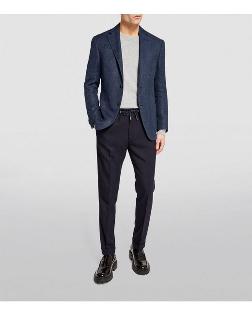 Corneliani Blue Wool-linen Twill Blazer for men