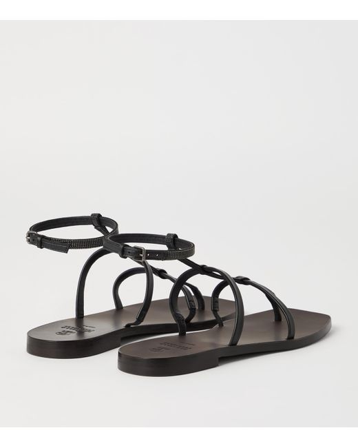 Brunello Cucinelli Brown Nappa Leather Precious Strap Sandals