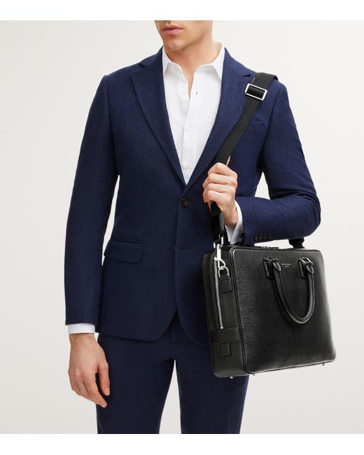 Aspinal Black Leather Mount Street Briefcase Bag