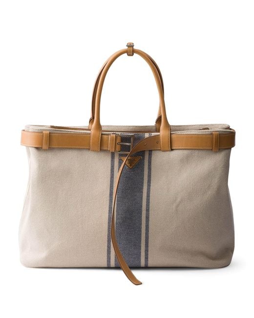Prada Brown Cotton-Leather Canvas Tote Bag for men