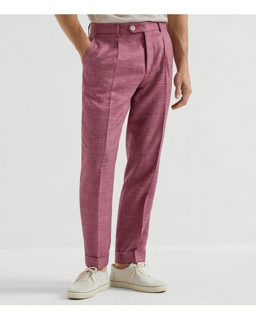 Brunello Cucinelli Wool-Blend Hopsack Tailored Trousers for men