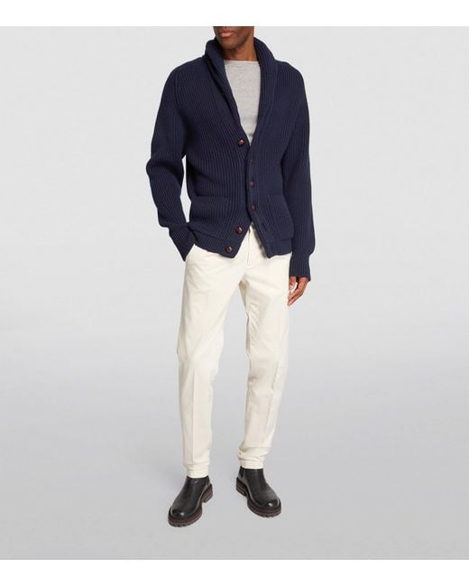 Harrods Blue Cashmere Shawl-Collar Cardigan for men