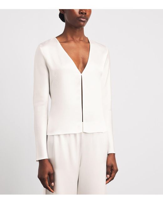 Leset White Satin Long-Sleeve Barb Top