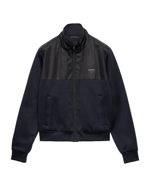 Prada Blue Cotton-Blend Fleece Bomber Jacket for men