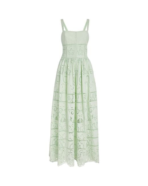 Alice + Olivia Green Cotton Embroidered Anya Maxi Dress