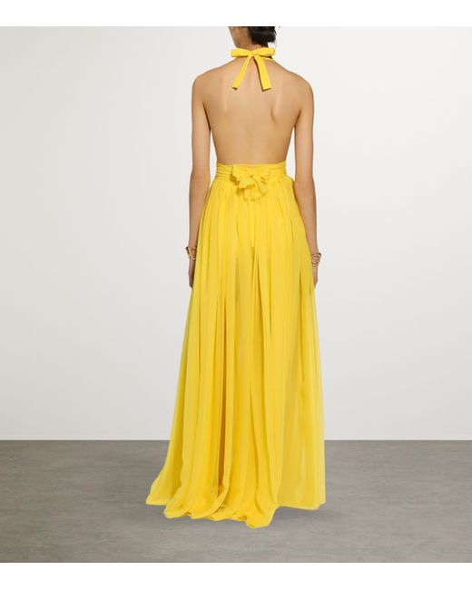 Dolce & Gabbana Yellow Silk Halterneck Maxi Dress