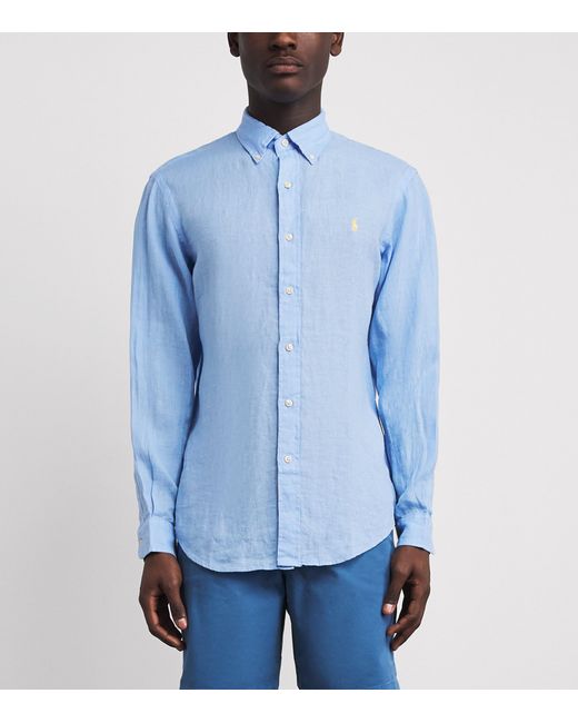 Polo Ralph Lauren Blue Linen Custom-Fit Shirt for men