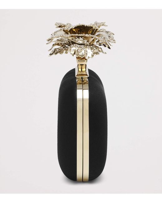 Alexander McQueen Black Silk Carnation Knuckle Clutch Bag