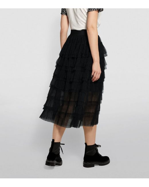Maje Black Semi-Sheer Midi Skirt