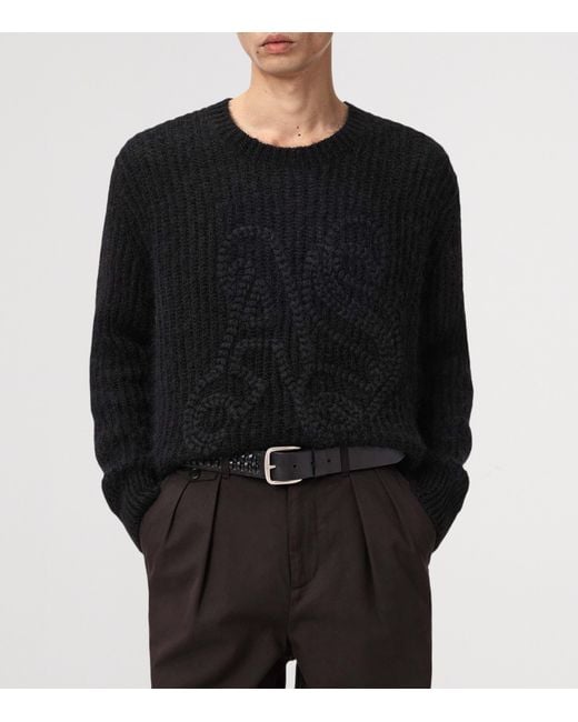 AllSaints Black Embroidered Chainy Sweater for men