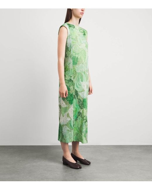 Pleats Please Issey Miyake Green Pleated Foggy Forest Midi Dress