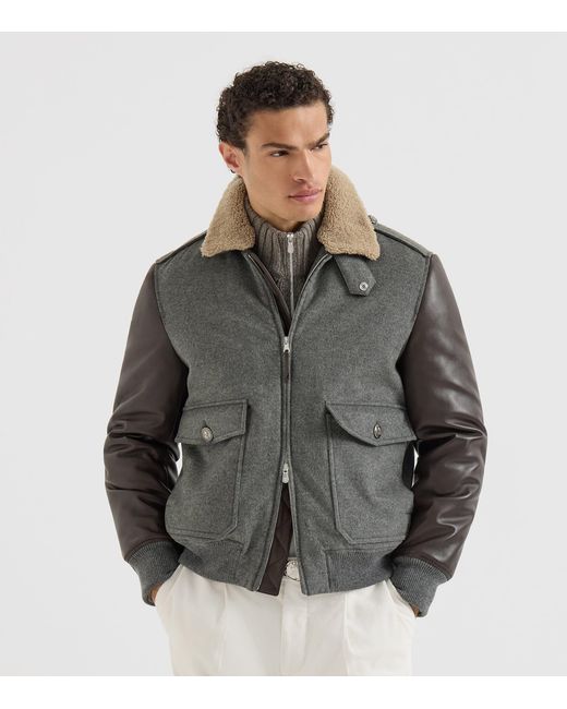 Brunello Cucinelli Gray Cashmere Bomber Jacket for men