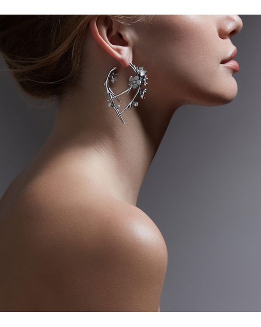 Shaun Leane Metallic Sterling Silver, Diamond And Pearl Cherry Blossom Hoop Earrings