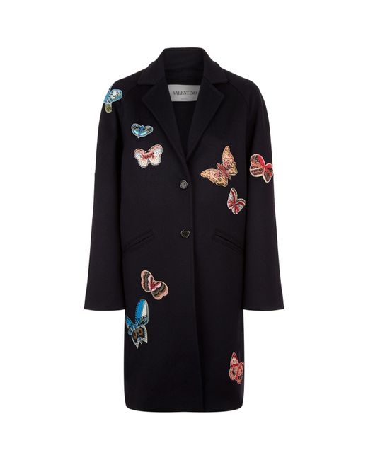 Valentino Blue Butterfly Embellished Coat