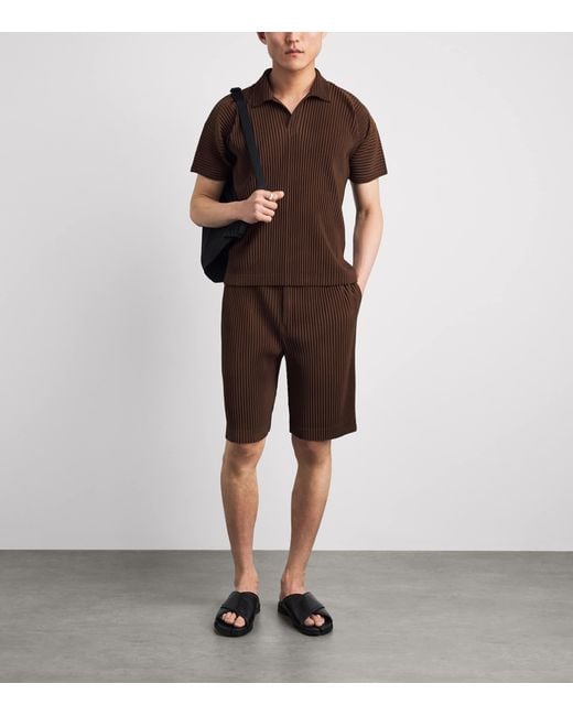 Homme Plissé Issey Miyake Brown Pleated Polo Shirt for men