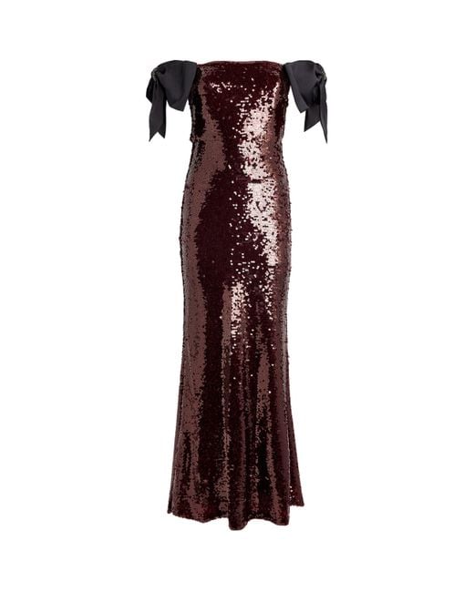 Self-Portrait Purple Sequin Off-The-Shoulder Maxi Dress