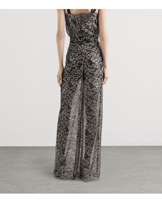 Dolce & Gabbana Gray Lamé Lace Wide-Leg Trousers