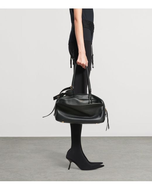 Balenciaga Black Medium Leather Carrie Bowling Top-Handle Bag