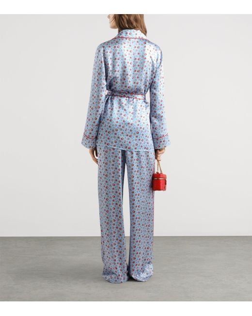 Dolce & Gabbana Blue Silk Floral Wide-Leg Trousers