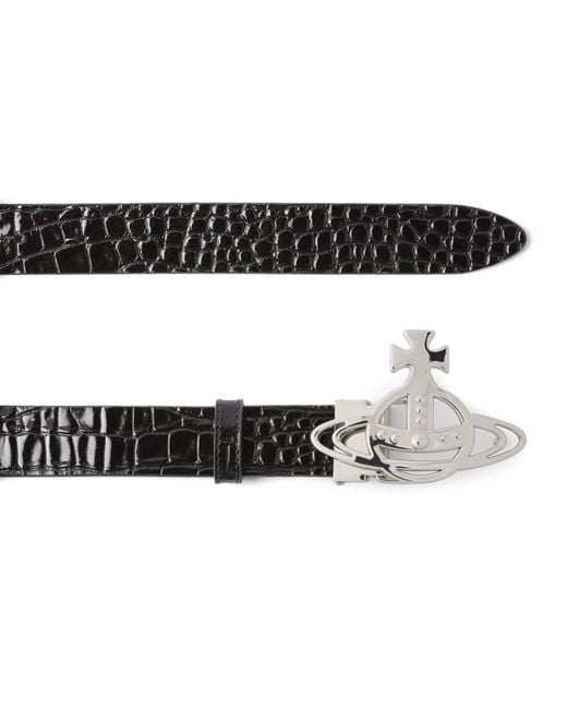 Vivienne Westwood Black Leather Croc-embossed Orb Belt for men