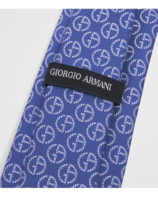 Giorgio Armani Blue Silk Monogram Embroidery Tie for men