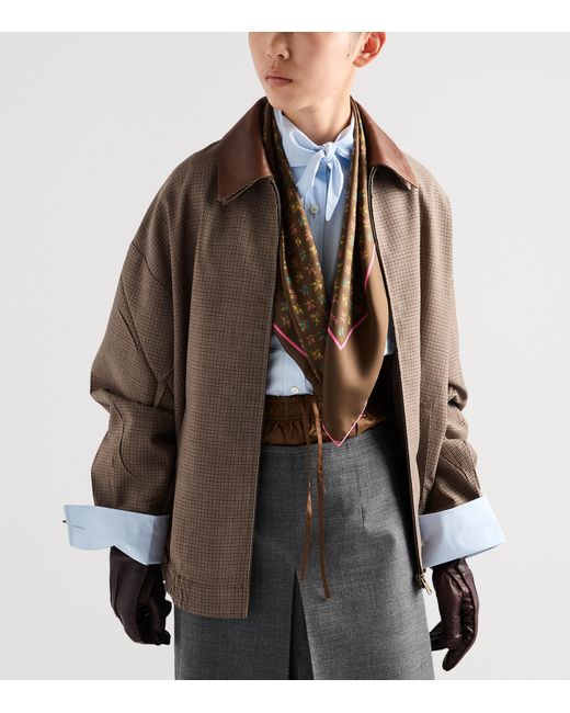 Prada Brown Wool Houndstooth Leather-Collar Jacket