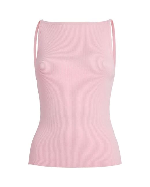 Maje Pink Cotton-Blend Rib-Knit Tank Top