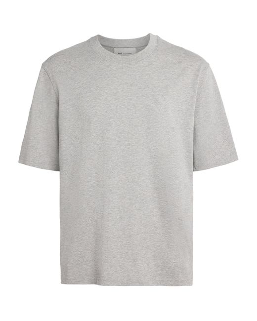 AMI Gray Cotton Embossed Logo T-Shirt for men
