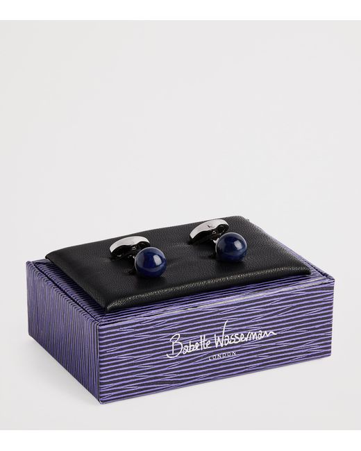 Babette Wasserman Blue Rhodium-Plated Sodalite Power Orb Cufflinks for men