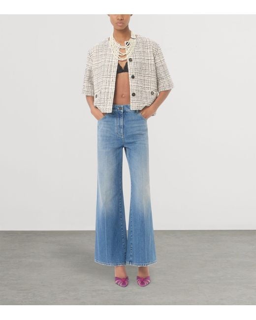 Valentino Blue Vlogo Wide-Leg Mid-Rise Jeans