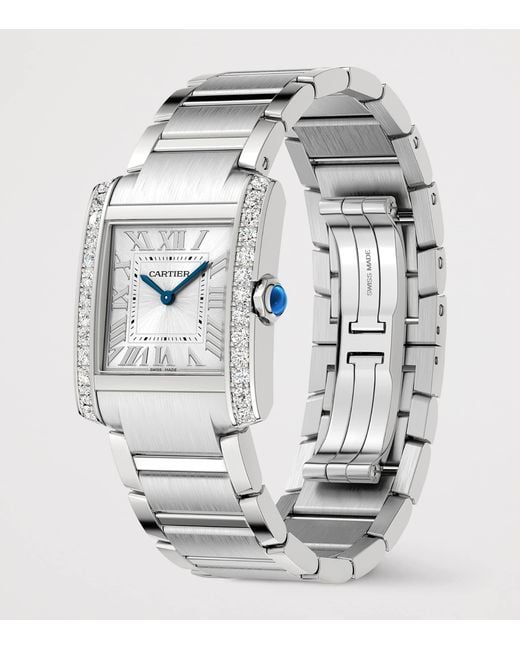Cartier Gray Medium Stainless Steel And Diamond Tank Française Watch