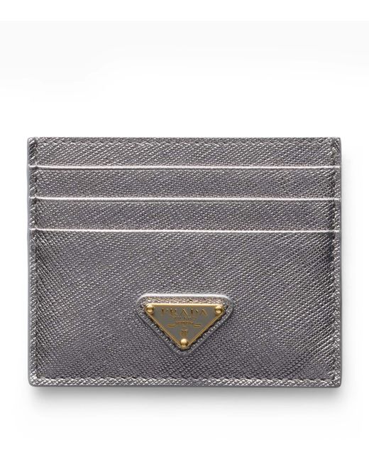 Prada Gray Saffiano Leather Card Holder