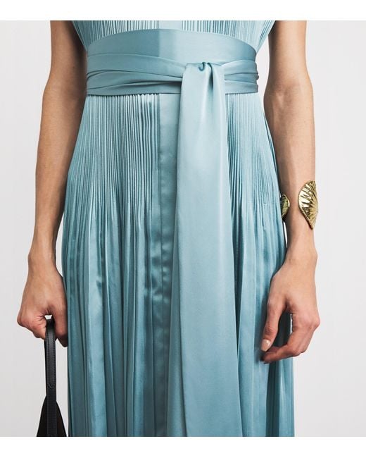 Joseph Blue Satin Pleated Phare Maxi Dress