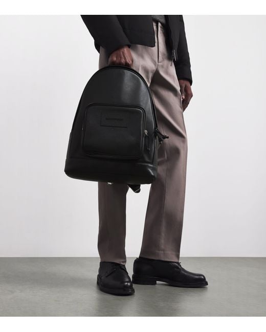 Emporio Armani Black Leather Backpack for men