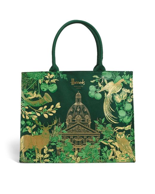 Harrods Green Cotton House Of Jacquard Shopper Bag
